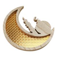 Gold Wooden Crescent Moon & Mosque Serving Tray