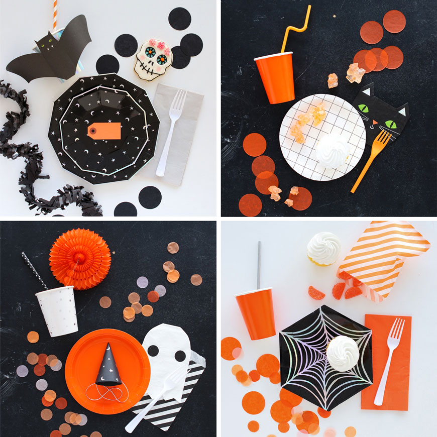 orange and black paper plates