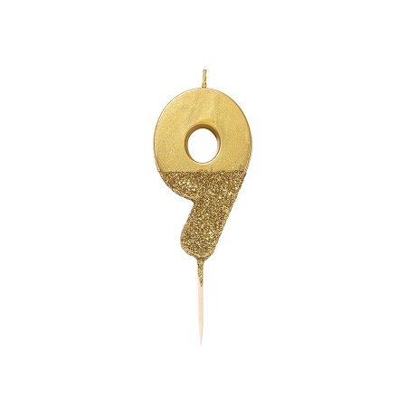 Gold Glitter Number Candle 9