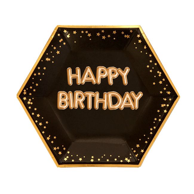 Glitz & Glamour Black & Gold Plate - Large Happy Birthday