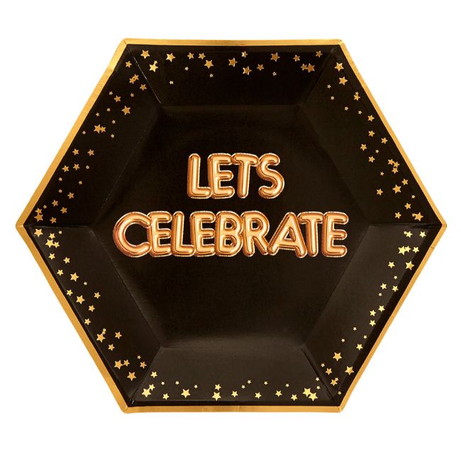 Glitz & Glamour Black & Gold Plate - Large - Lets Celebrate