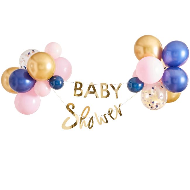 Gold Baby Shower Banner And Balloon Decoration