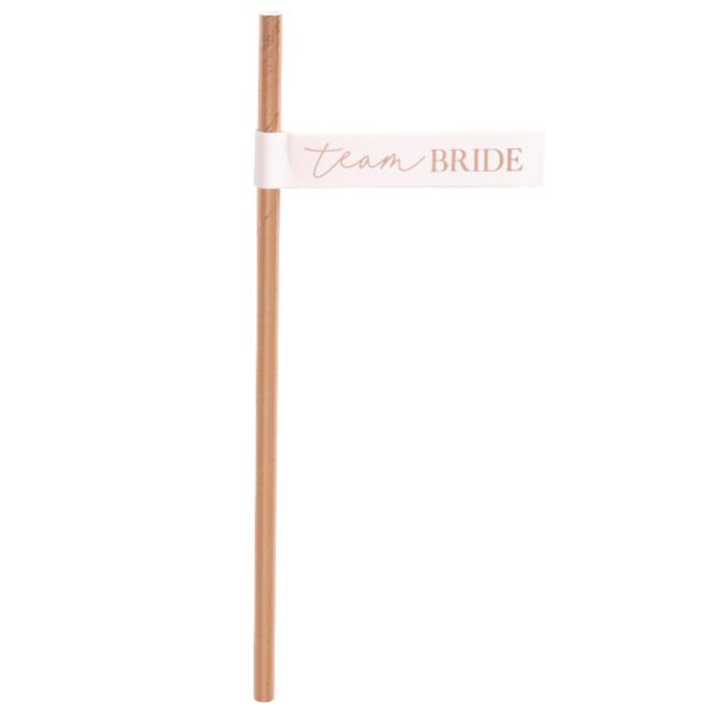 Rose Gold 'Team Bride' Flag Straws