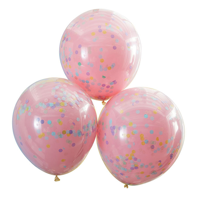 PINK AND PASTEL RAINBOW CONFETTI BALLOONS