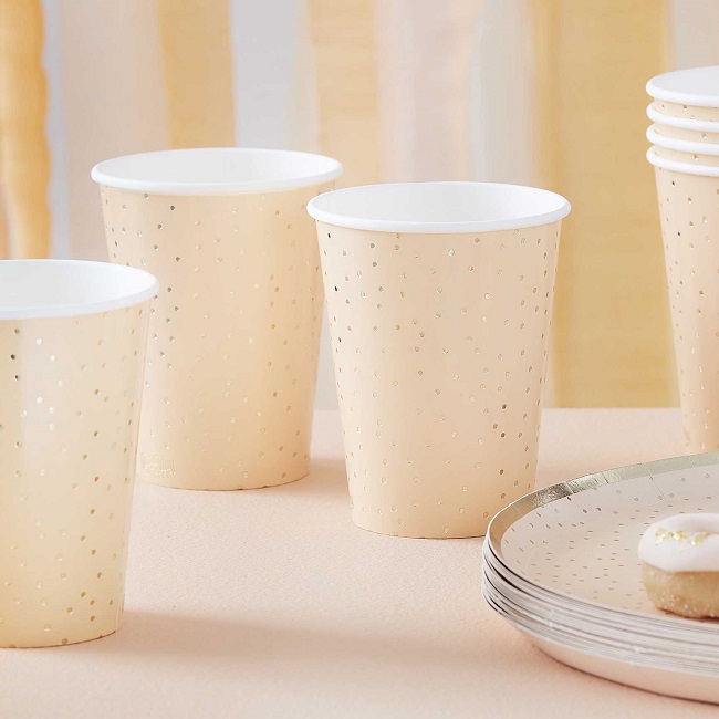 Peach and Gold Polka Dot Paper Cups