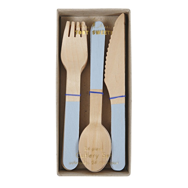 Soft Blue Wooden Cutlery Set