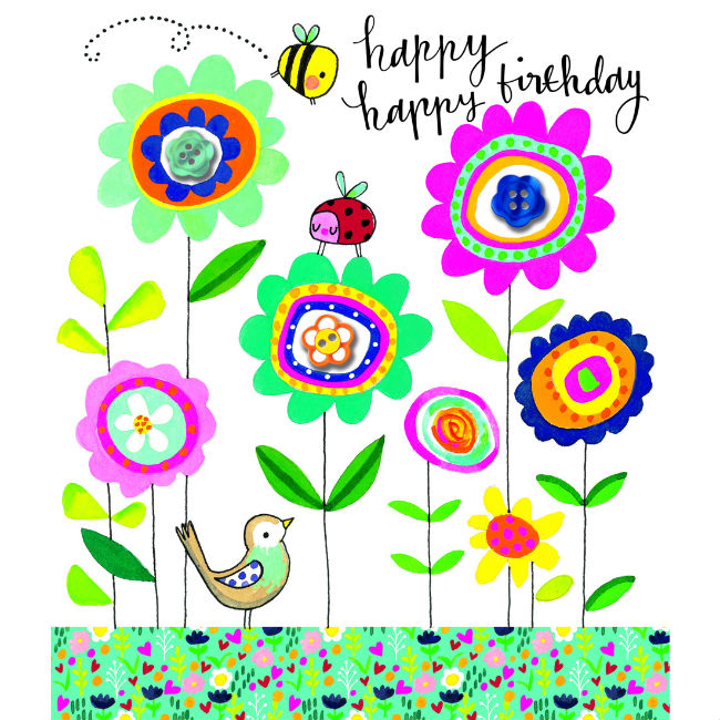 Happy Birthday Flowers Ladybird Bee