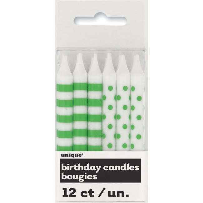 Green Dot & Stripe Birthday Candles