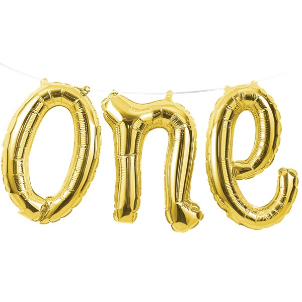 Age One Gold Balloon Bunting