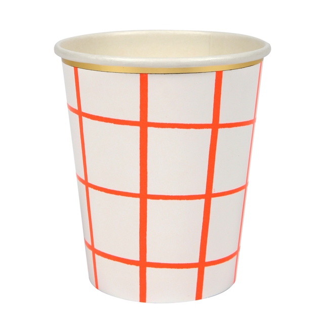 Neon Coral Grid Cups