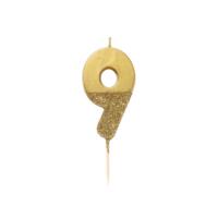 Gold Glitter Number Candle 9