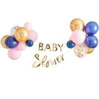 Gold Baby Shower Banner And Balloon Decoration