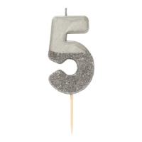 Silver Glitter Number Candle 5