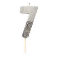 Silver Glitter Number Candle 7