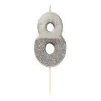 Silver Glitter Number Candle 8