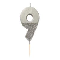 Silver Glitter Number Candle 9
