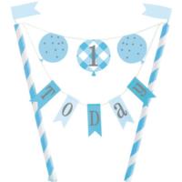 Blue Gingham 1st Birthday Bunting Cake Topper