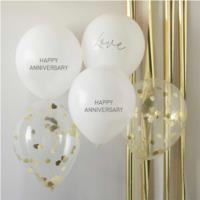Anniversary Confetti  White & Gold Balloon Bundle