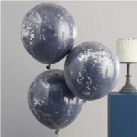 Double Layered Navy and Silver Confetti Balloons