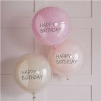 Pink Double Layered Happy Birthday Balloons