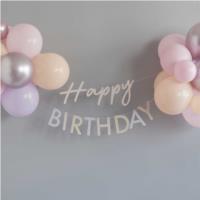 Pastel Pink Happy Birthday Bunting with Balloons