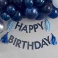 Blue Happy Birthday Bunting with Tassels