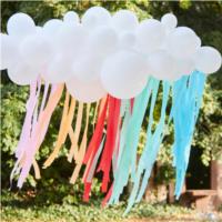 White Cloud Balloon Garland with Rainbow Streamers
