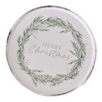 Silver Merry Christmas Wreath Plates