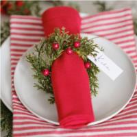 Pine Foliage and Red Berry Napkin Rings