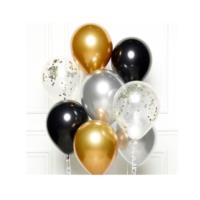 Black Gold & Silver Balloons with Ribbon