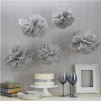 Vintage Lace- Tissue Paper Pompoms- Grey