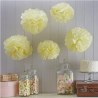 Pastel Yellow Pom Poms, 5 Pcs