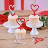 Wooden Red and Pink Heart Cupcake Toppers