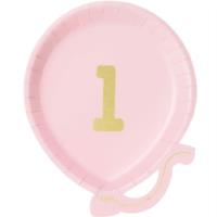 We Heart Balloon Plate 1st Birthday Pink