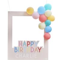 Photobooth Frame Card with bright balloons