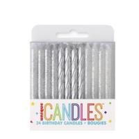 Silver Glitter Spiral Birthday Candles - Pack of 24