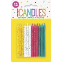 Glitter Candles Multi Color Spiral - Pack of 12
