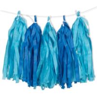 9ft TISSUE PAPER TASSEL GARLAND - ROYAL BLUE & LIGHT BLUE