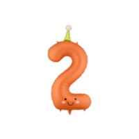 Number 2 Foil Balloon – Orange With Cute Face