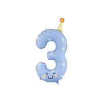Number 3 Foil Balloon – Blue With Cute Face