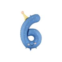 Number 6 Foil Balloon – Blue With Cute Face