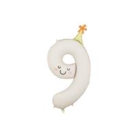 Number 9 Foil Balloon – Cream With Cute Face