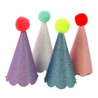 Glitter Party Hats With Pom Poms