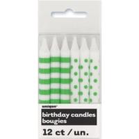 Green Dot & Stripe Birthday Candles